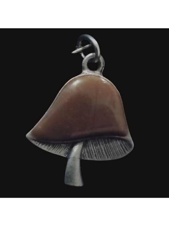 Jewelry - Mushroom Shaped Charm Pendant Brown Enamel Detail Unique Design Jewelry